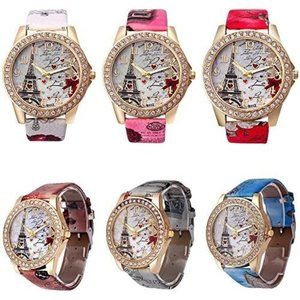 NEW  6 Pack Unisex Bling Rhinestone Accented Eiffel Tower Ladies Women